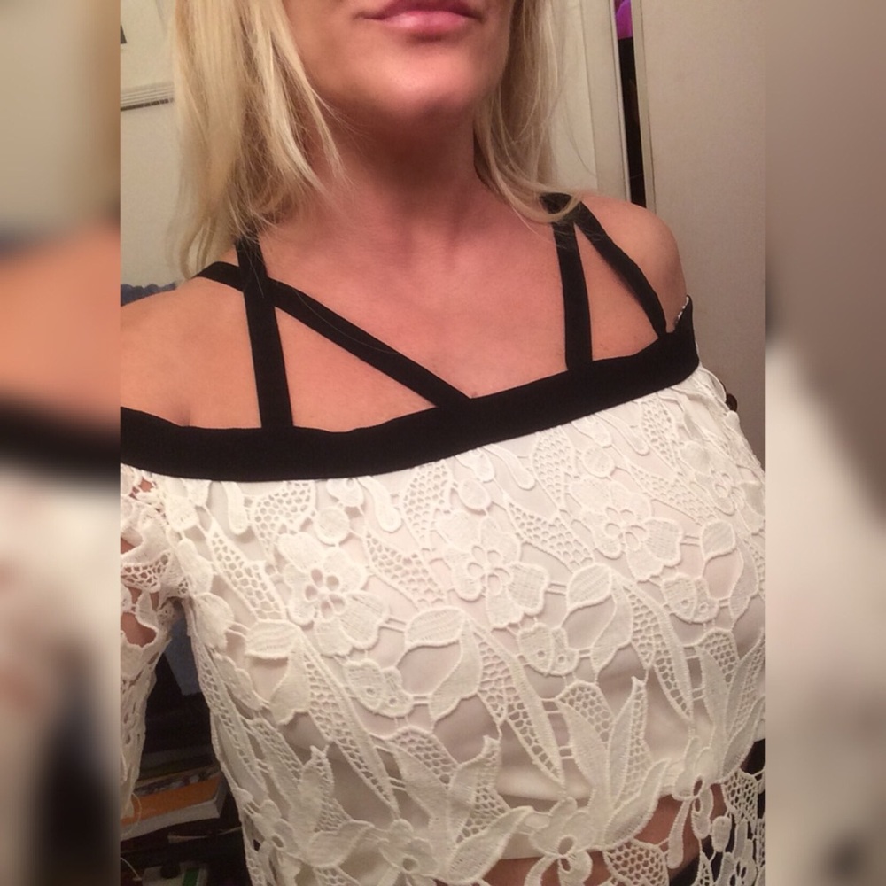 White lace off the shoulder top